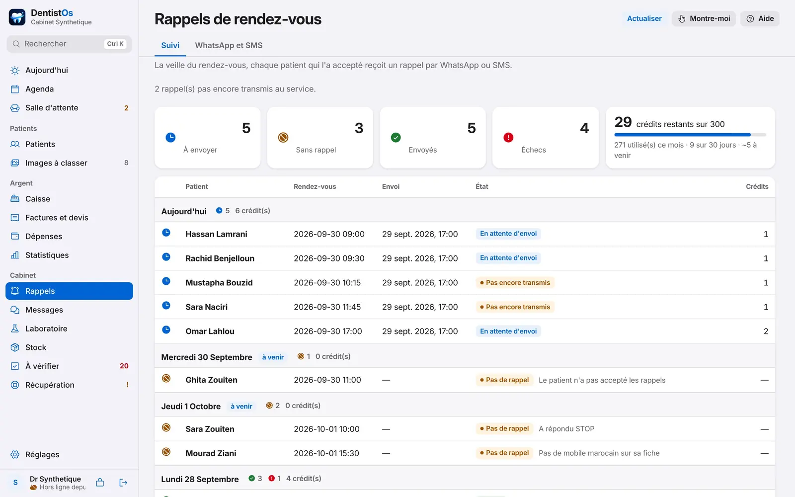 Le suivi des rappels de rendez-vous
